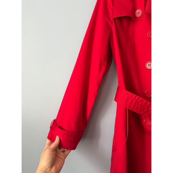 New JM Collection Red Double Breasted Belted Trench Coat Lined Size Large Cotton - Picture 8 of 15